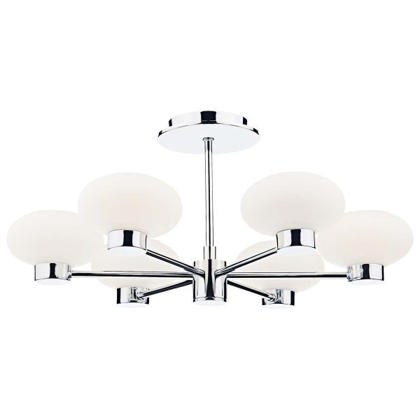 System 6 arm semi flush ceiling light in polished chrome on white background