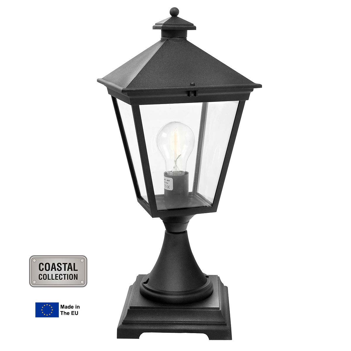 Norlys Turin 1 Light Outdoor Pedestal Lantern Black Traditional