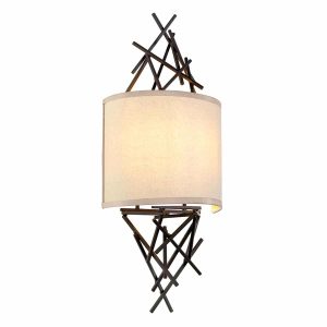 Taiko contemporary 2 lamp wall light in olde bronze with oatmeal linen shade main image