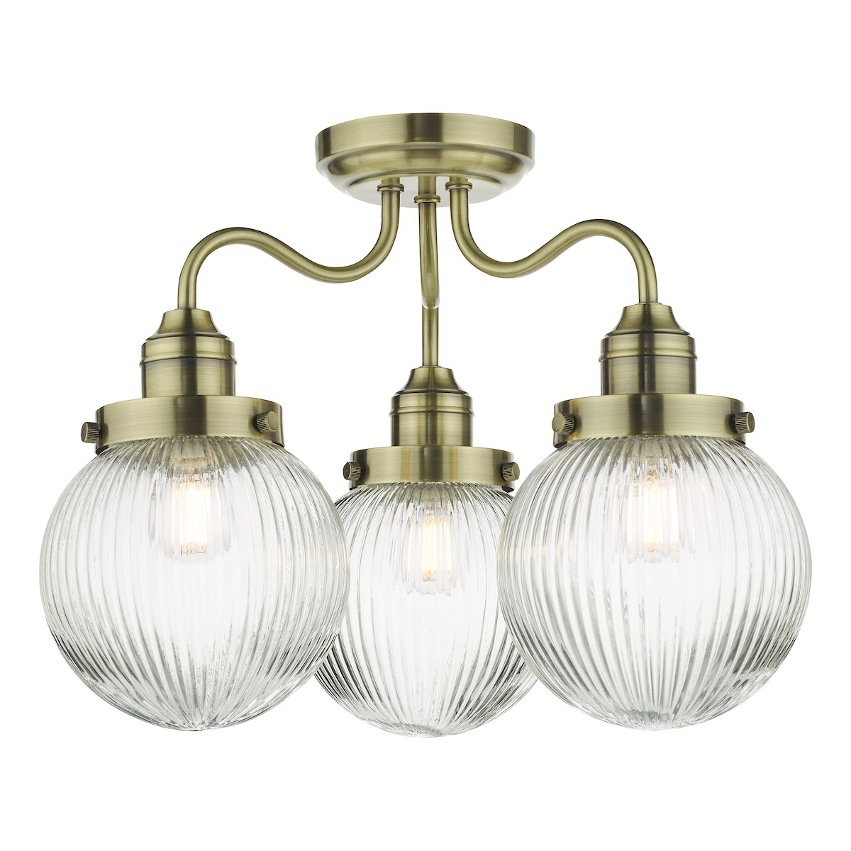 Tamara 3 Arm Bathroom Semi Flush Light Antique Brass