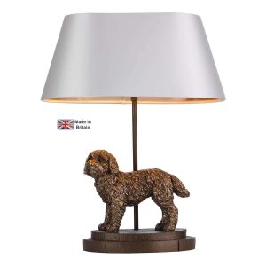 Teddy single light Cockapoo table lamp base only in bronze on white background lit