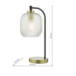 Tehya Table Lamp Matt Black Brass Detail Textured Glass