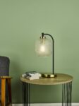 Tehya Table Lamp Matt Black Brass Detail Textured Glass