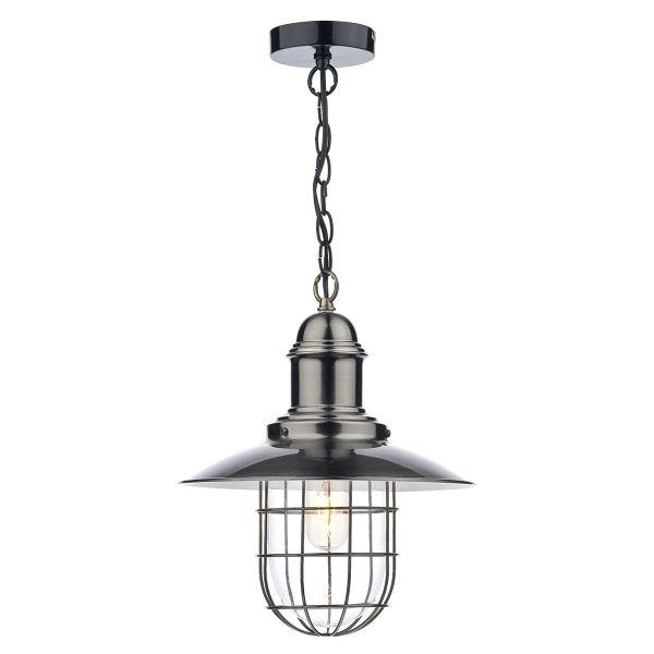 Terrace single light pendant in antique chrome on white background