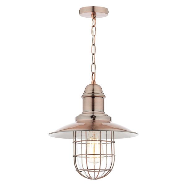 Terrace single light pendant in antique copper on white background