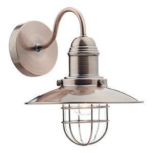 Terrace single wall light in antique copper on white background