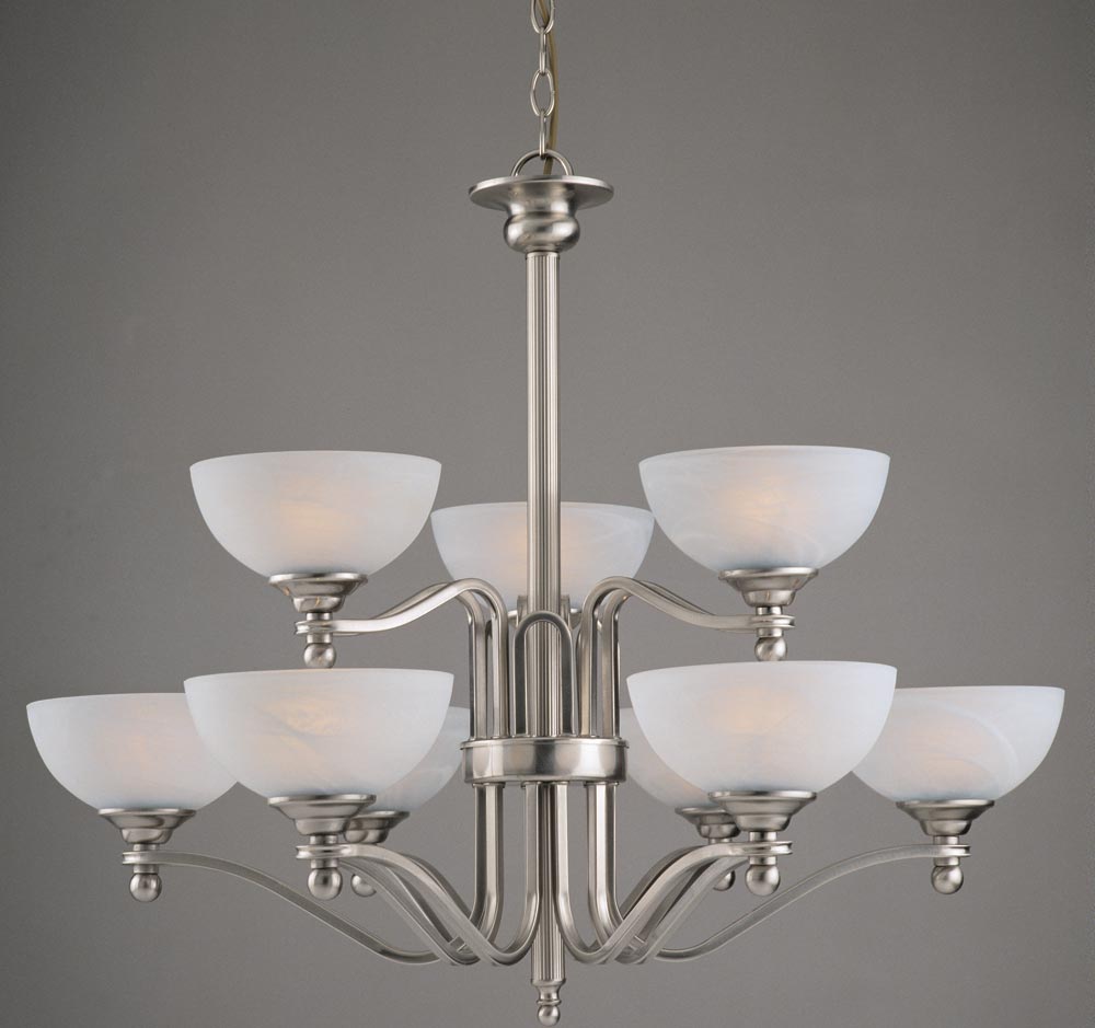 Texas Large Satin Nickel Two Tier 9 Light Art Deco Style Chandelier