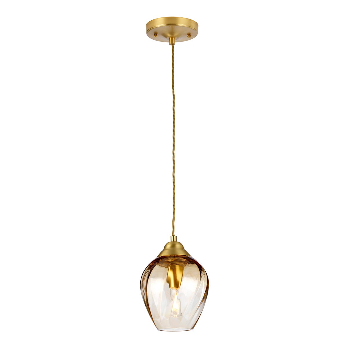 Tiber Elegant 1 Light Amber Glass Ceiling Pendant Brushed Brass