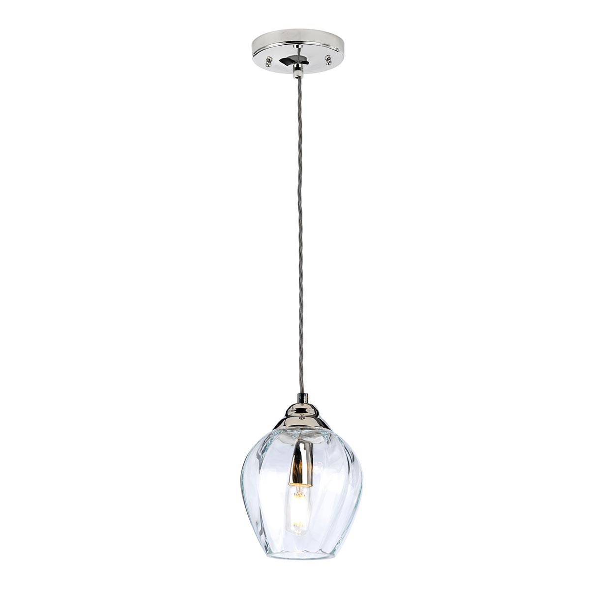 Tiber Elegant 1 Light Clear Glass Ceiling Pendant Polished Nickel