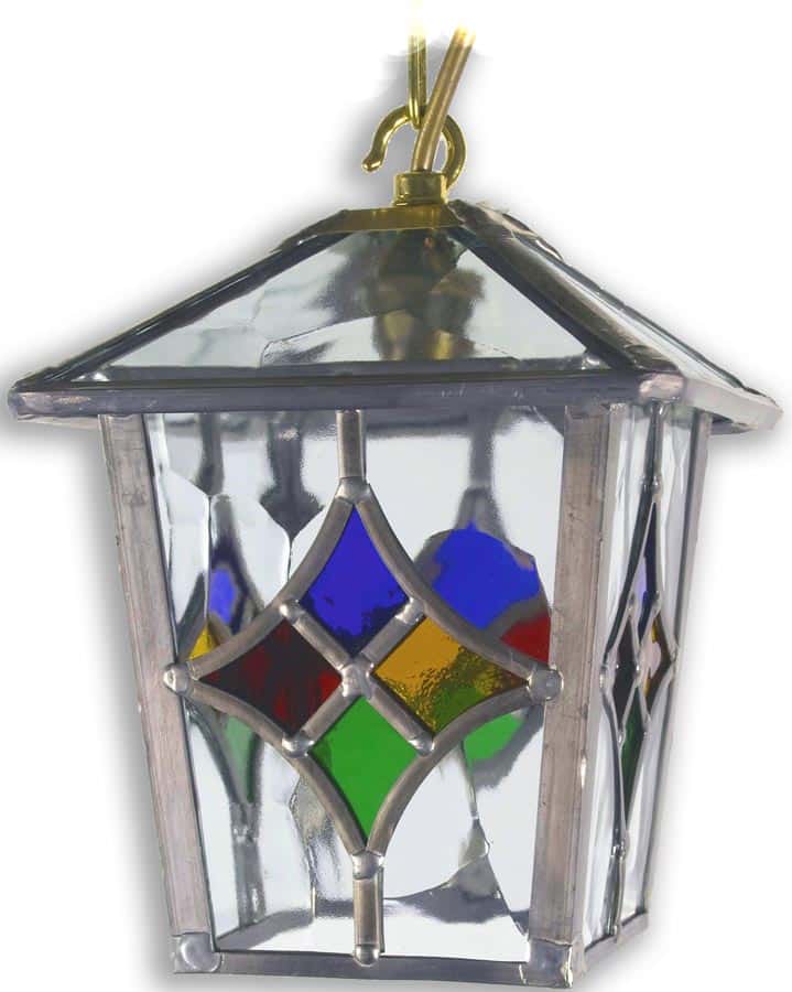 Torquay Multi Coloured Motif Leaded Glass Hanging Porch Lantern