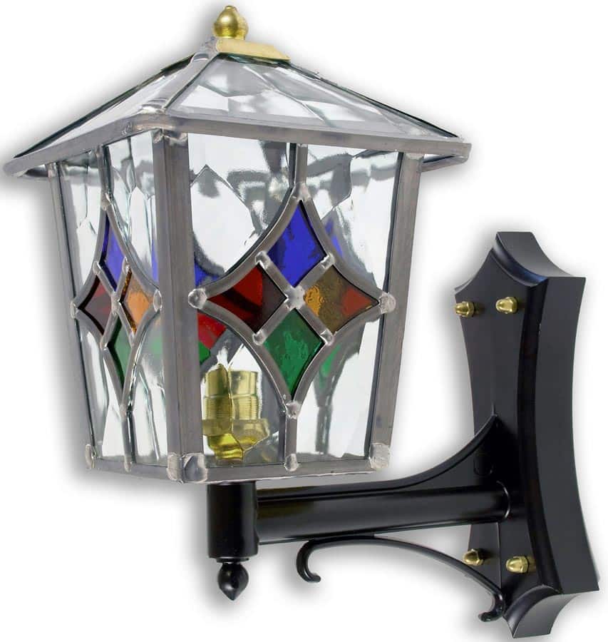 Torquay Multi Coloured Motif Leaded Glass Outdoor Wall Lantern Up