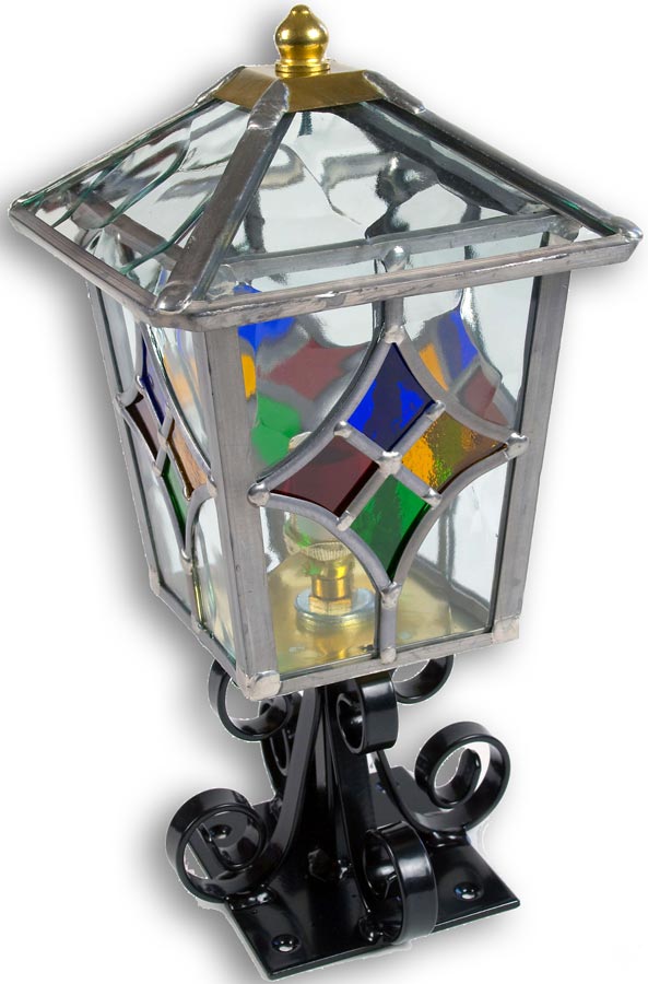 Torquay Multi Coloured Motif Leaded Glass Outdoor Post Light