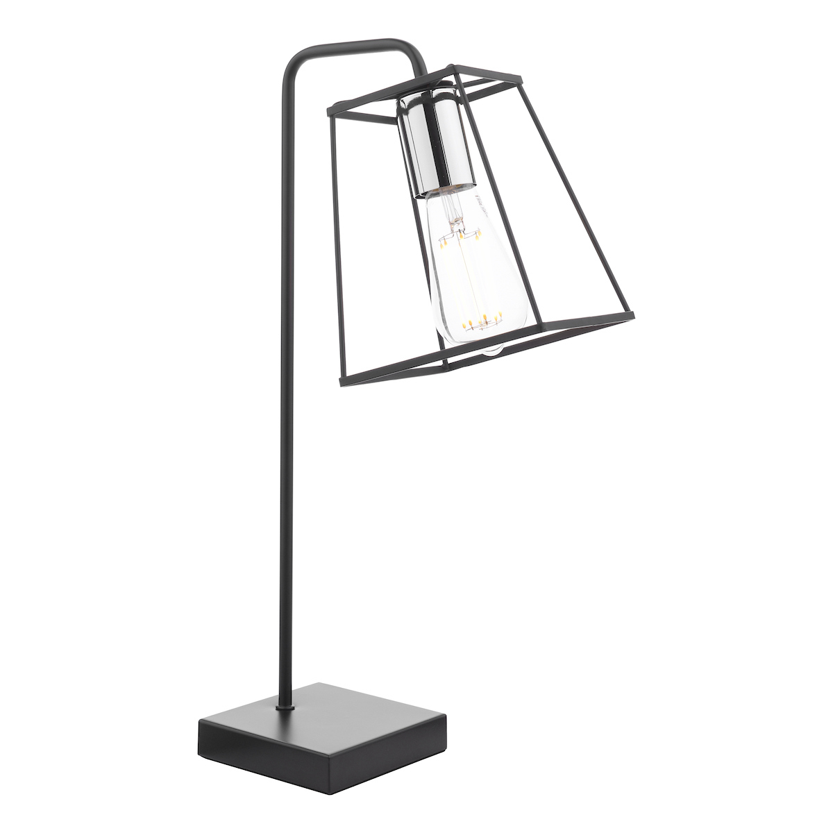 Dar Tower Matt Black 1 Light Industrial Table Lamp Chrome Detail