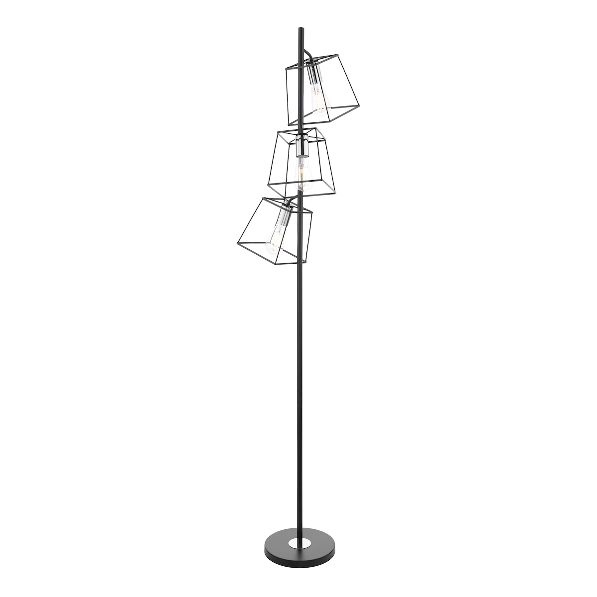 Dar Tower Matt Black 3 Light Cluster Floor Lamp Chrome Detail