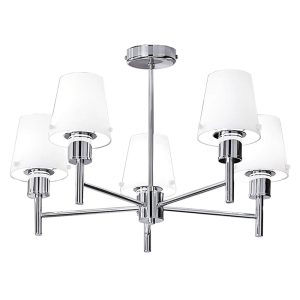 Franklite FL2126/5/991 Turin 5 arm semi flush low ceiling light in polished chrome with matt opal glass shades