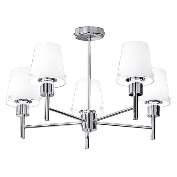Franklite FL2126/5/991 Turin 5 arm semi flush low ceiling light in polished chrome with matt opal glass shades