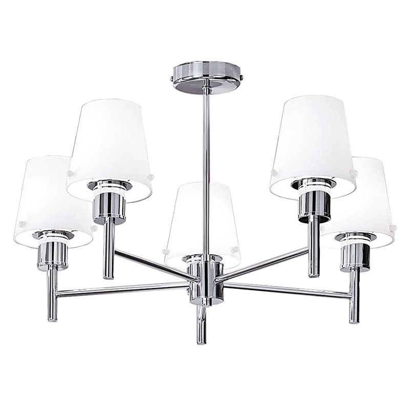 Elegant 5 Arm Semi Flush Low Ceiling Light Chrome Matt Opal Glass