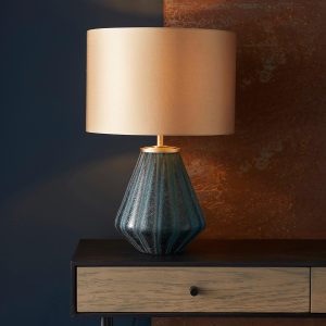 Turquoise textured glass 1 light table lamp with gold shade main image