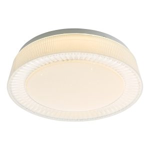 Udell small 18w LED 29cm flush ceiling light in white acrylic on white background lit