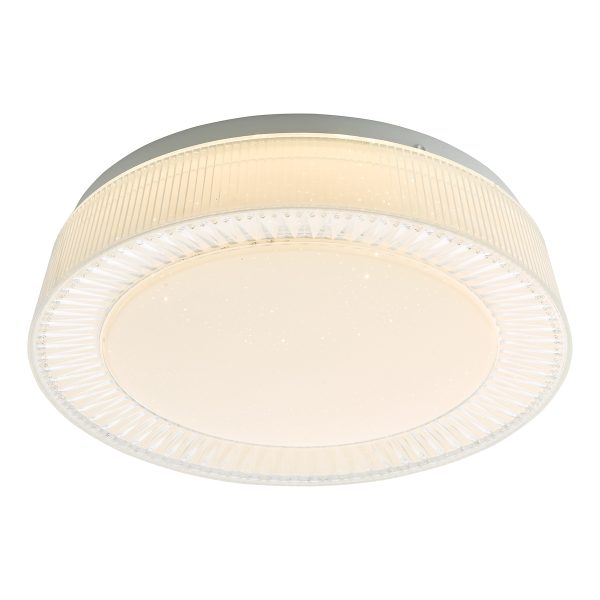 Udell small 18w LED 29cm flush ceiling light in white acrylic on white background lit