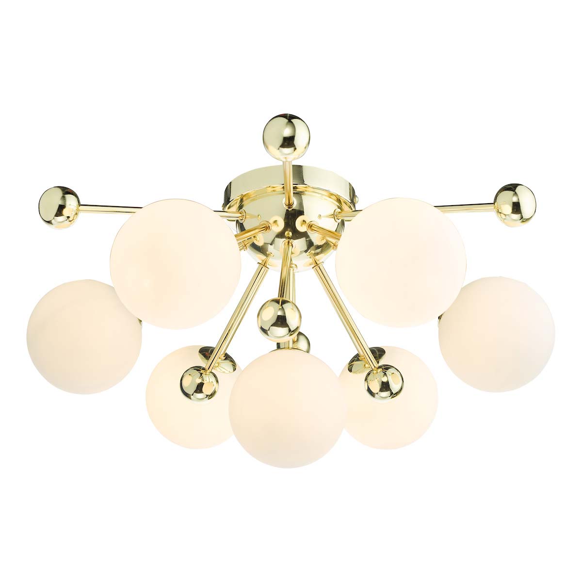 Dar Ursa 7 Lamp Flush Ceiling Light Polished Gold Opal Glass