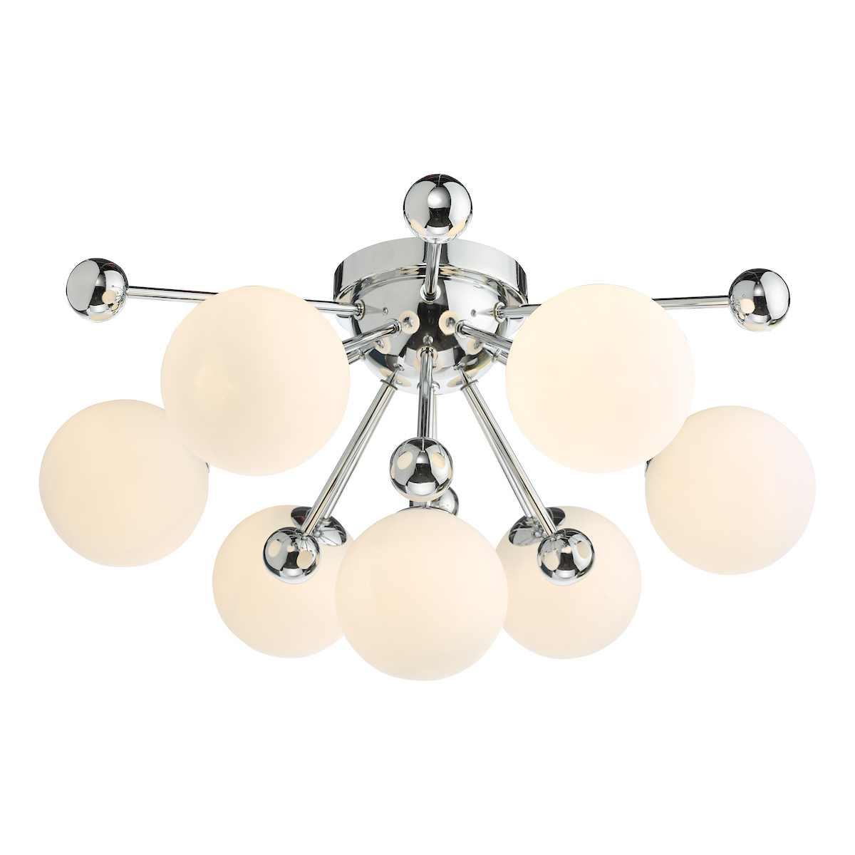 Dar Ursa 7 Lamp Flush Ceiling Light Polished Chrome Opal Glass