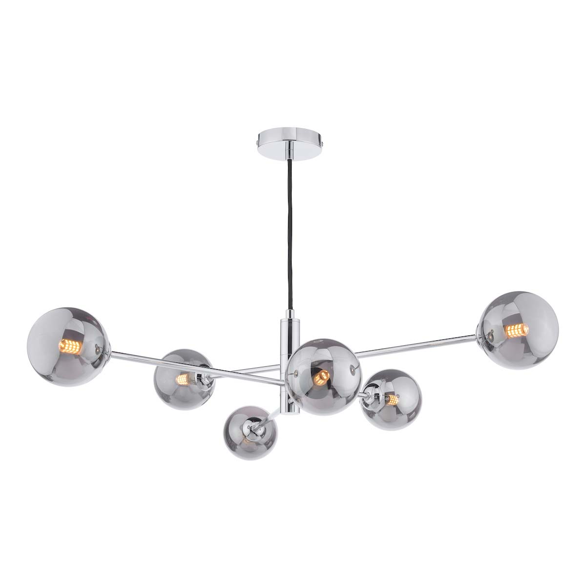 Dar Vignette Modern 6 Light Pendant Chrome Smoked Glass