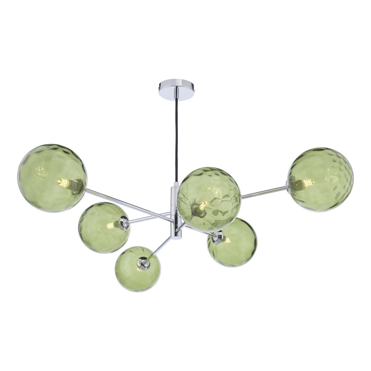 Dar Vignette Modern 6 Light Pendant Chrome Green Glass