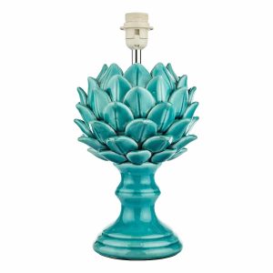 Violetta ceramic artichoke table lamp with teal glaze base only on white background