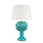 Violetta Ceramic Artichoke Table Lamp Teal Glaze White Shade