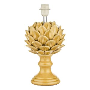 Violetta ceramic artichoke table lamp with yellow glaze base only on white background