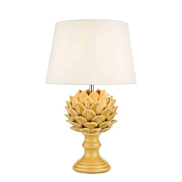 Violetta Ceramic Artichoke Table Lamp Yellow Glaze Ecru Shade