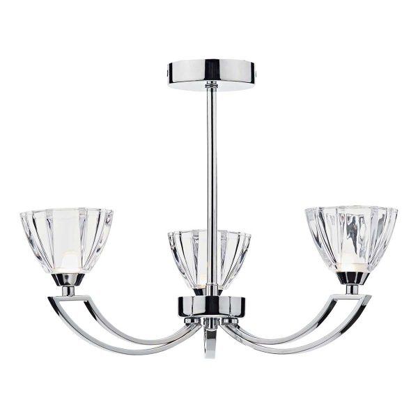 Vito 3 arm semi flush ceiling light in polished chrome on white bacground