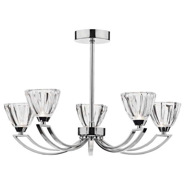 Vito 5 arm semi flush ceiling light in polished chrome on white background