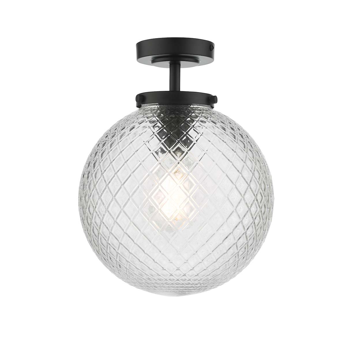 Wayne 1 Light Flush Bathroom Ceiling Light Black Textured Glass