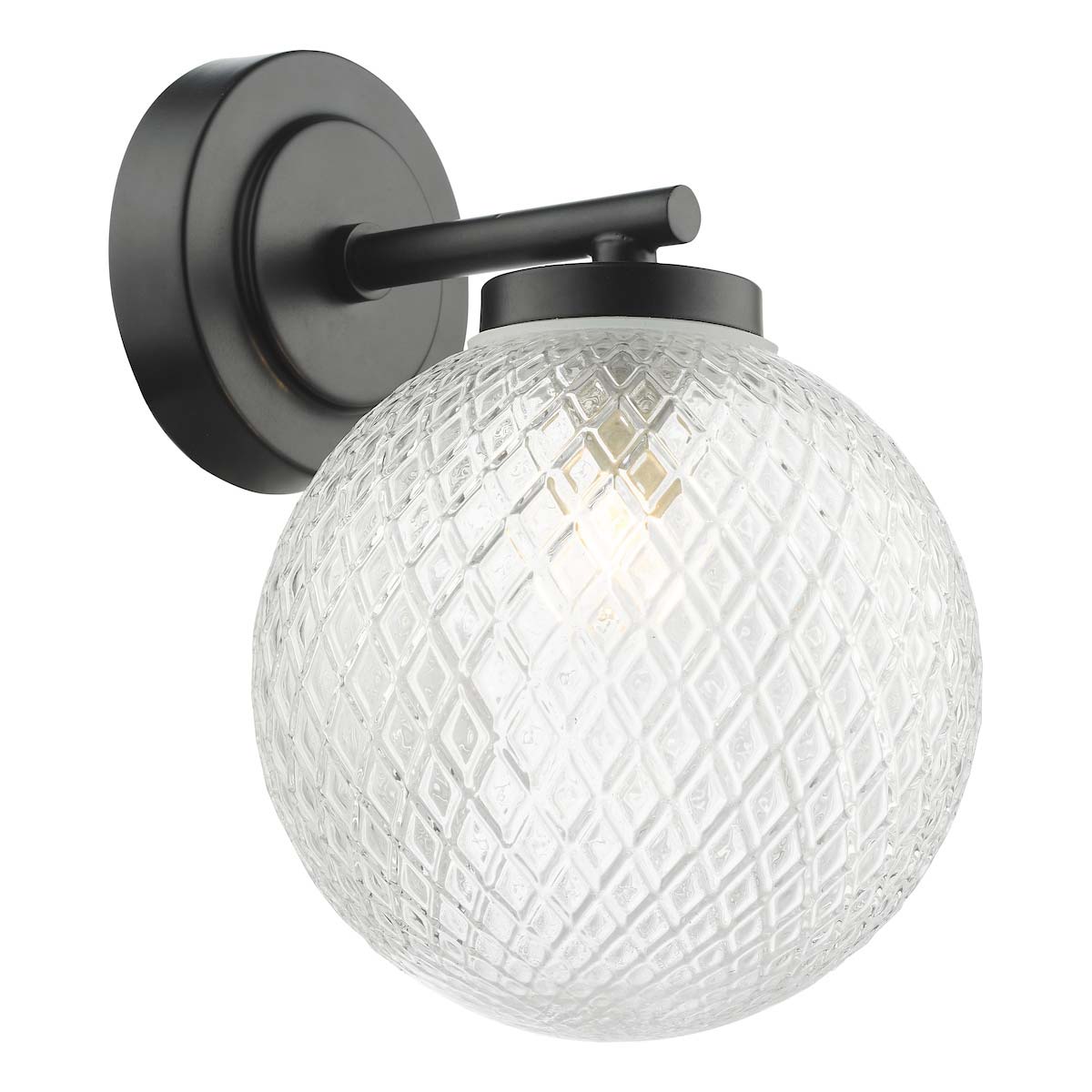 Wayne 1 Lamp Bathroom Wall Light Matt Black Textured Glass