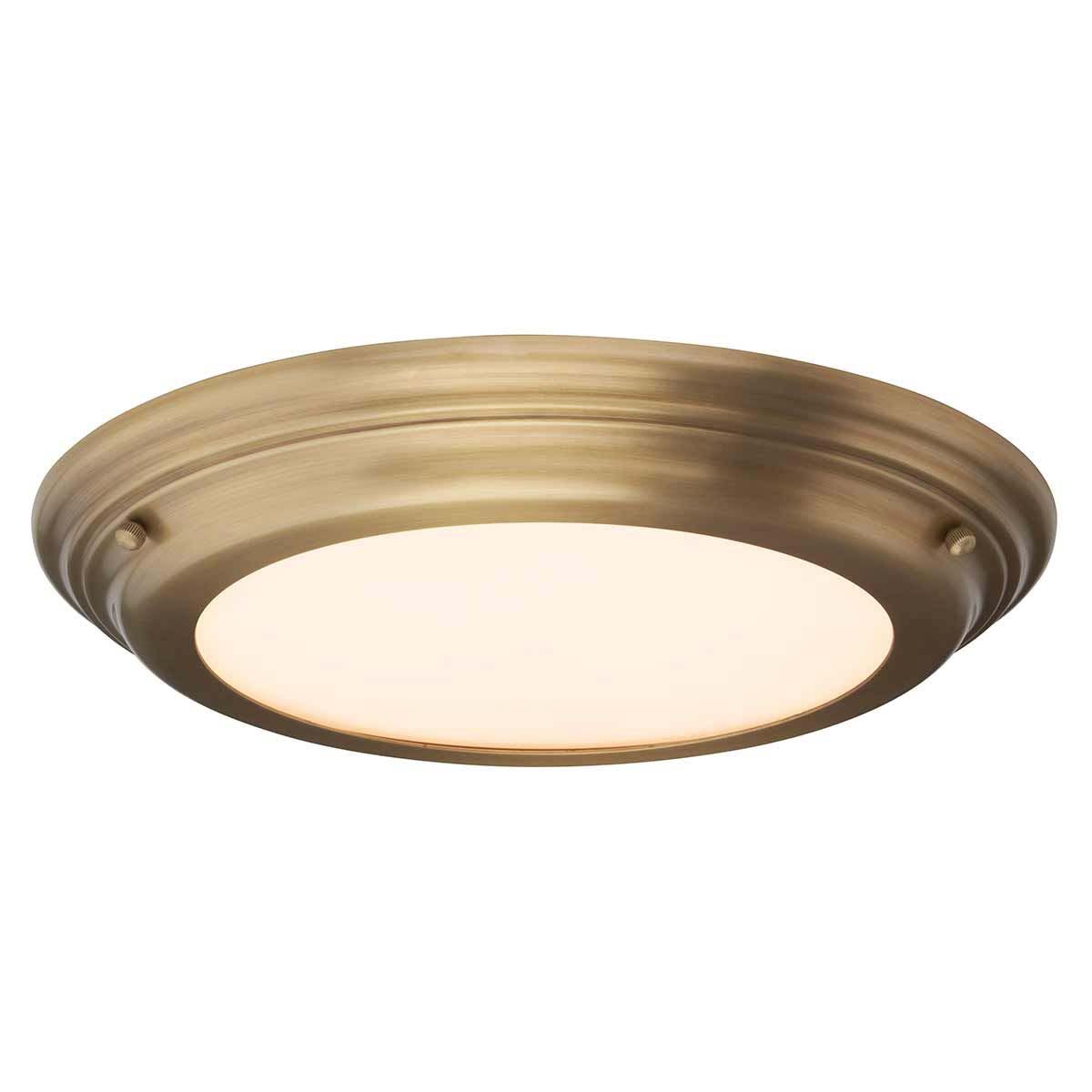 Elstead Welland Flush LED Bathroom Ceiling Light Aged Brass IP44