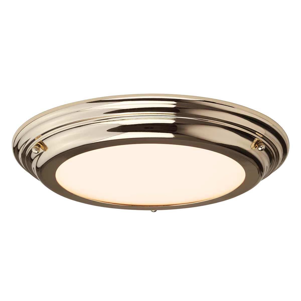 Elstead Welland Flush LED Bathroom Ceiling Light Polished Brass IP44