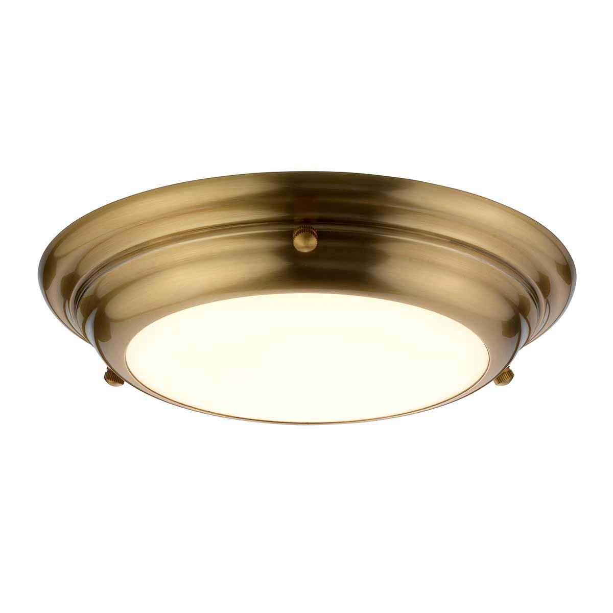 Elstead Welland Small Flush LED Bathroom Ceiling Light Aged Brass