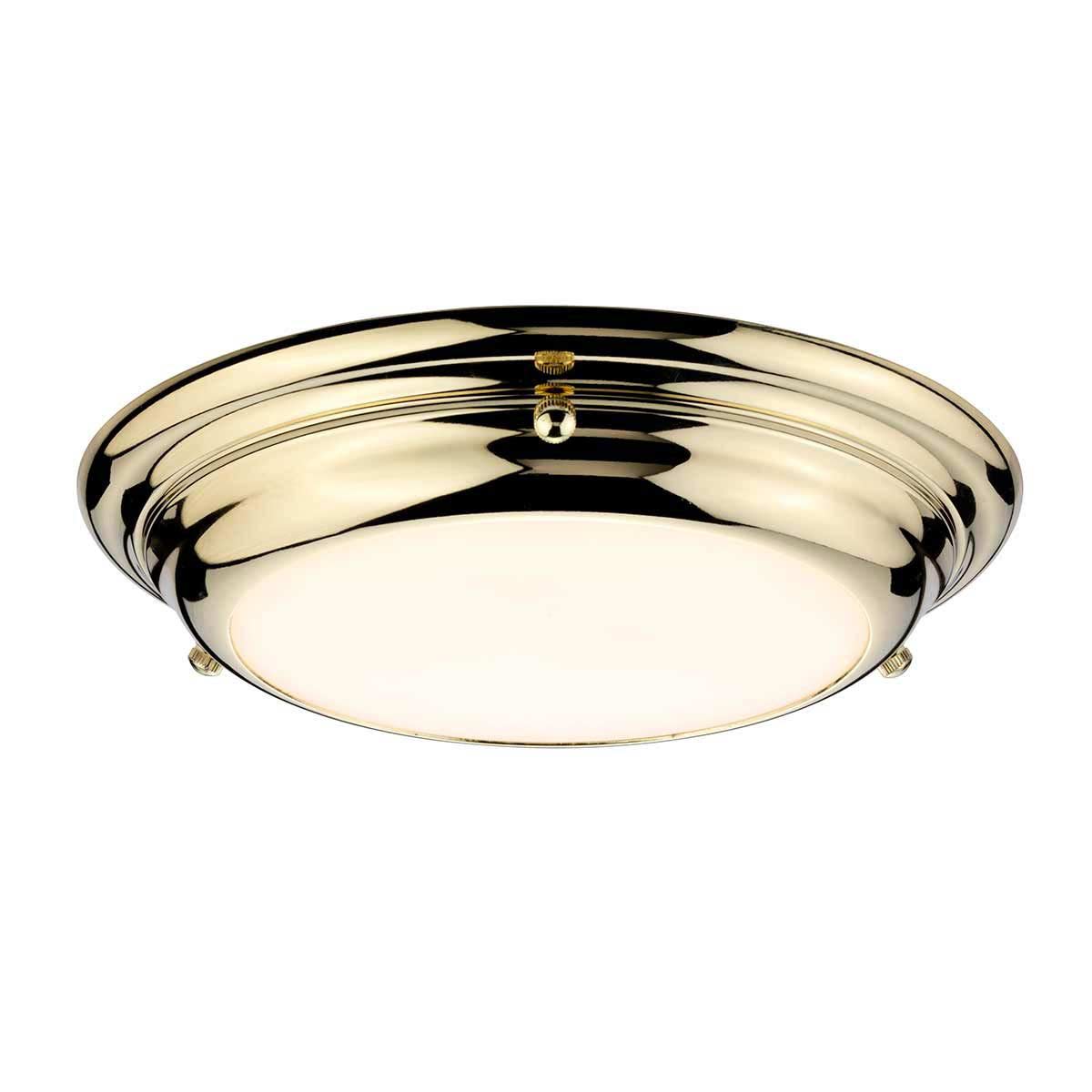 Elstead Welland Small Flush LED Bathroom Ceiling Light Polished Brass