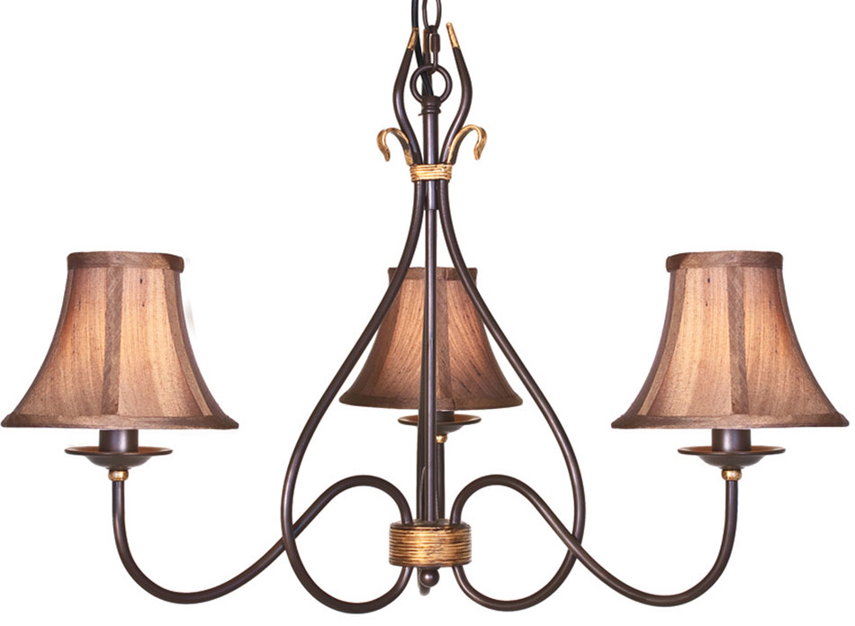 Windermere Wrought Iron Rust Gold 3 Light Chandelier