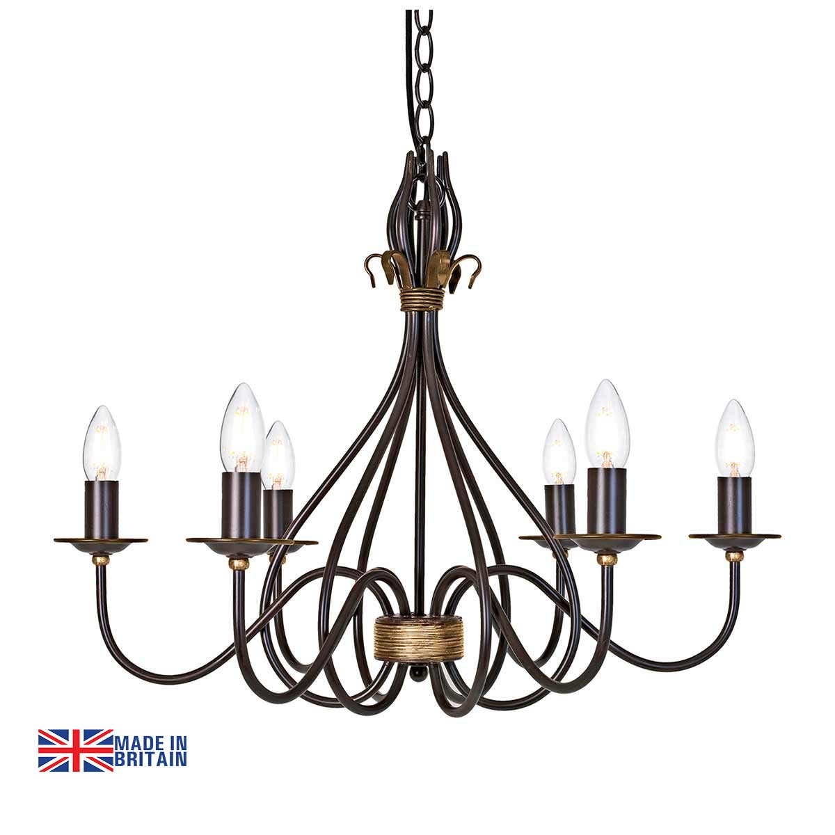 Windermere Wrought Iron Rust Gold 6 Light Chandelier