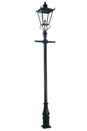 Elstead Wilmslow single lantern outdoor lamp post in black on white background