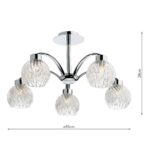 Dar Yasmin 5 Arm Semi Flush Ceiling Light Chrome