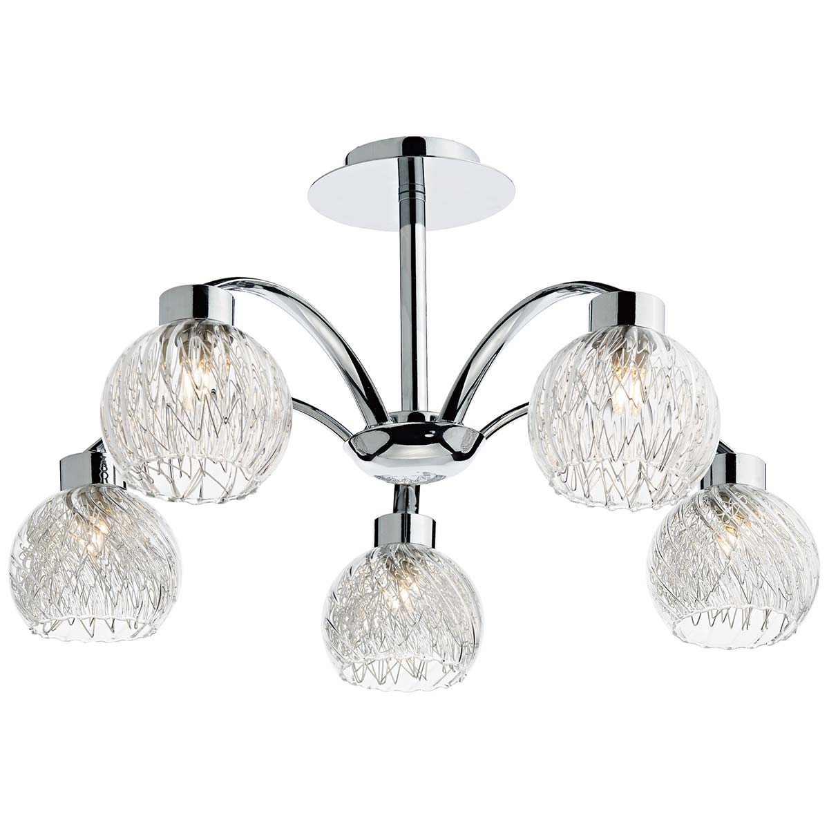 Dar Yasmin 5 Arm Semi Flush Ceiling Light Chrome