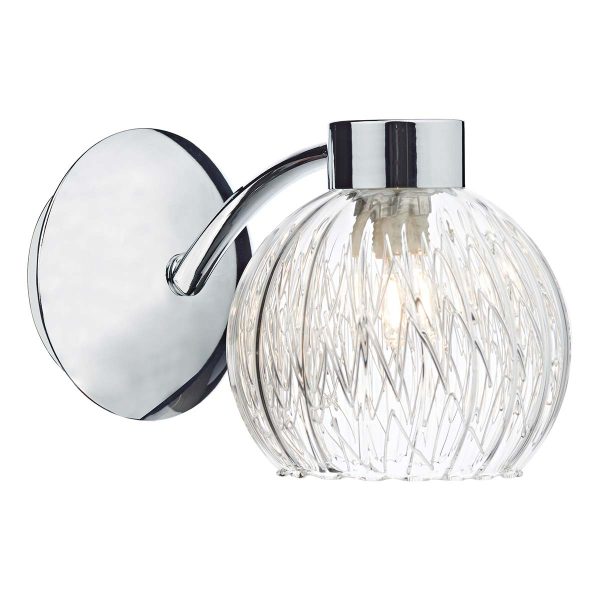 Yasmin switched single wall light in polished chrome on white background