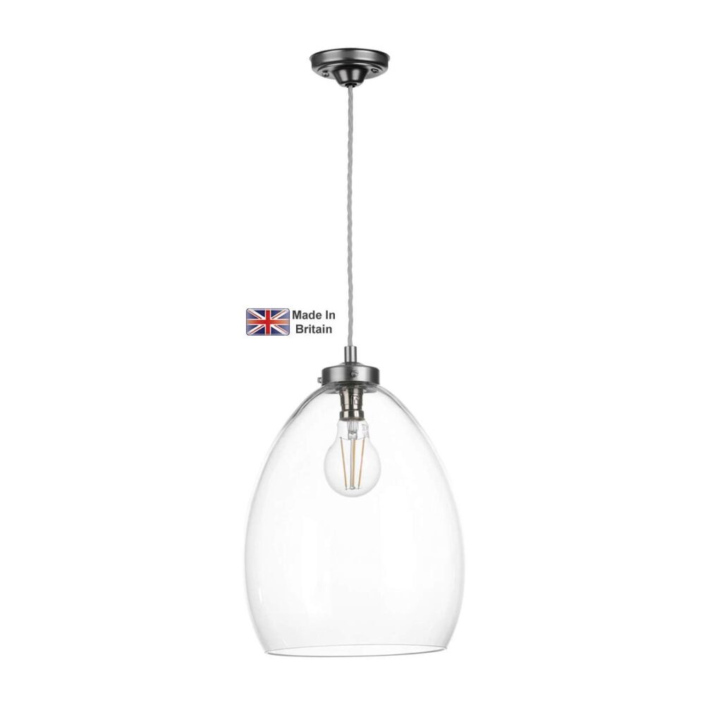 Yeovil Small Classic Pendant Light Aged Silver Clear Glass