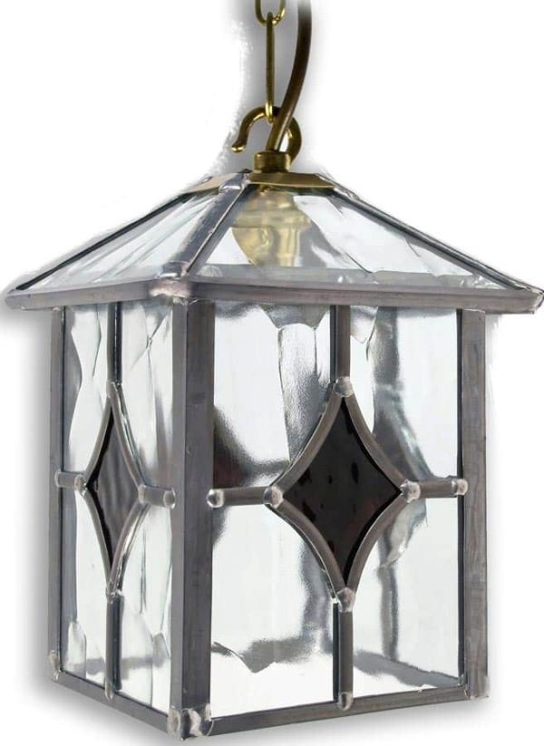 Yeovil Gothic Dark Amber Leaded Glass Hanging Outdoor Porch Lantern