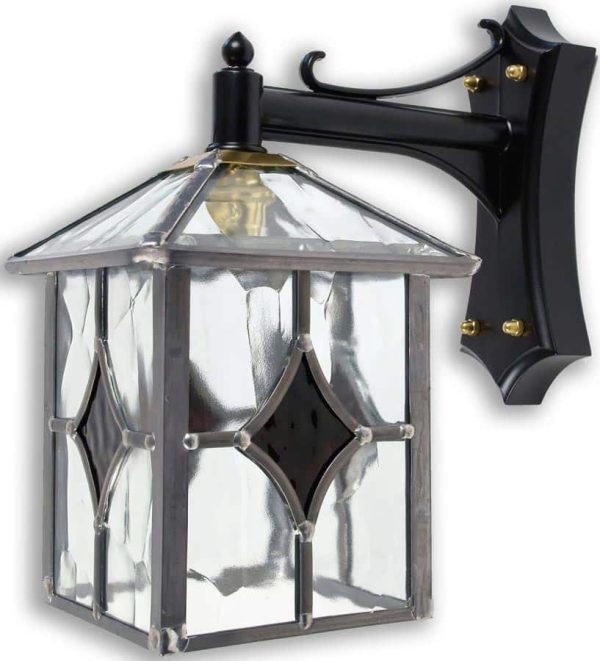 Yeovil Gothic Dark Amber Leaded Glass Traditional Outdoor Wall Lantern