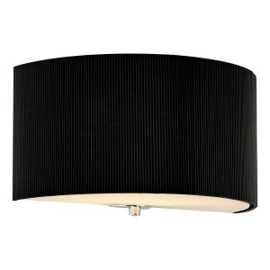 Zaragoza half round wall light with pleated black shade on white background